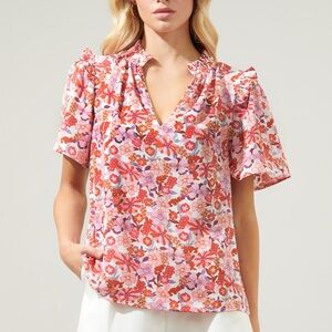 Sugarlips Huckleberry Floral Mei Split Neck Poplin Top Size XL